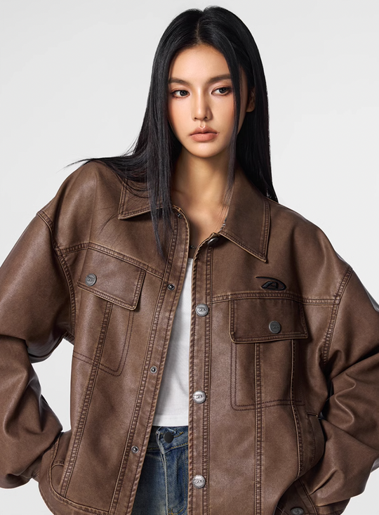 Achock Washed Leather Denim Jacket | Face 3 Face