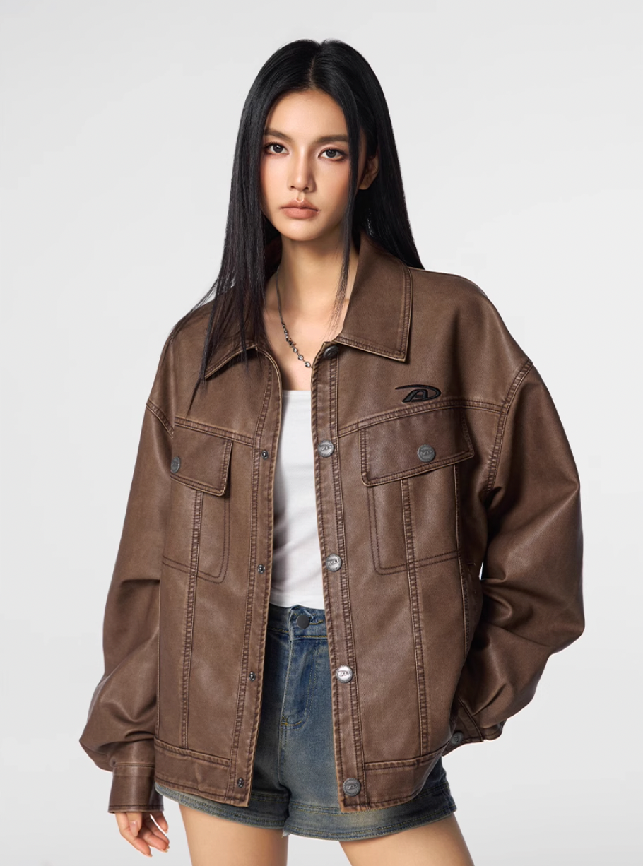 Achock Washed Leather Denim Jacket | Face 3 Face