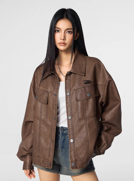 Achock Washed Leather Denim Jacket | Face 3 Face