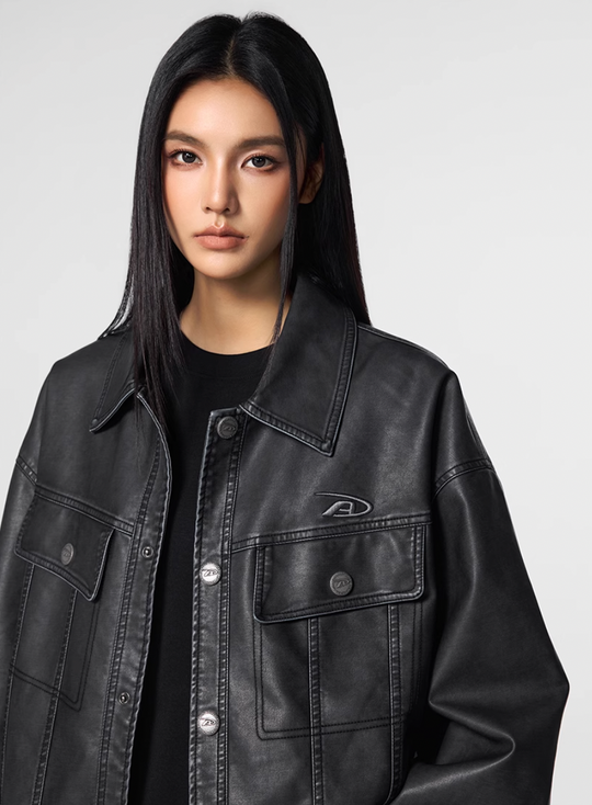 Achock Washed Leather Denim Jacket | Face 3 Face