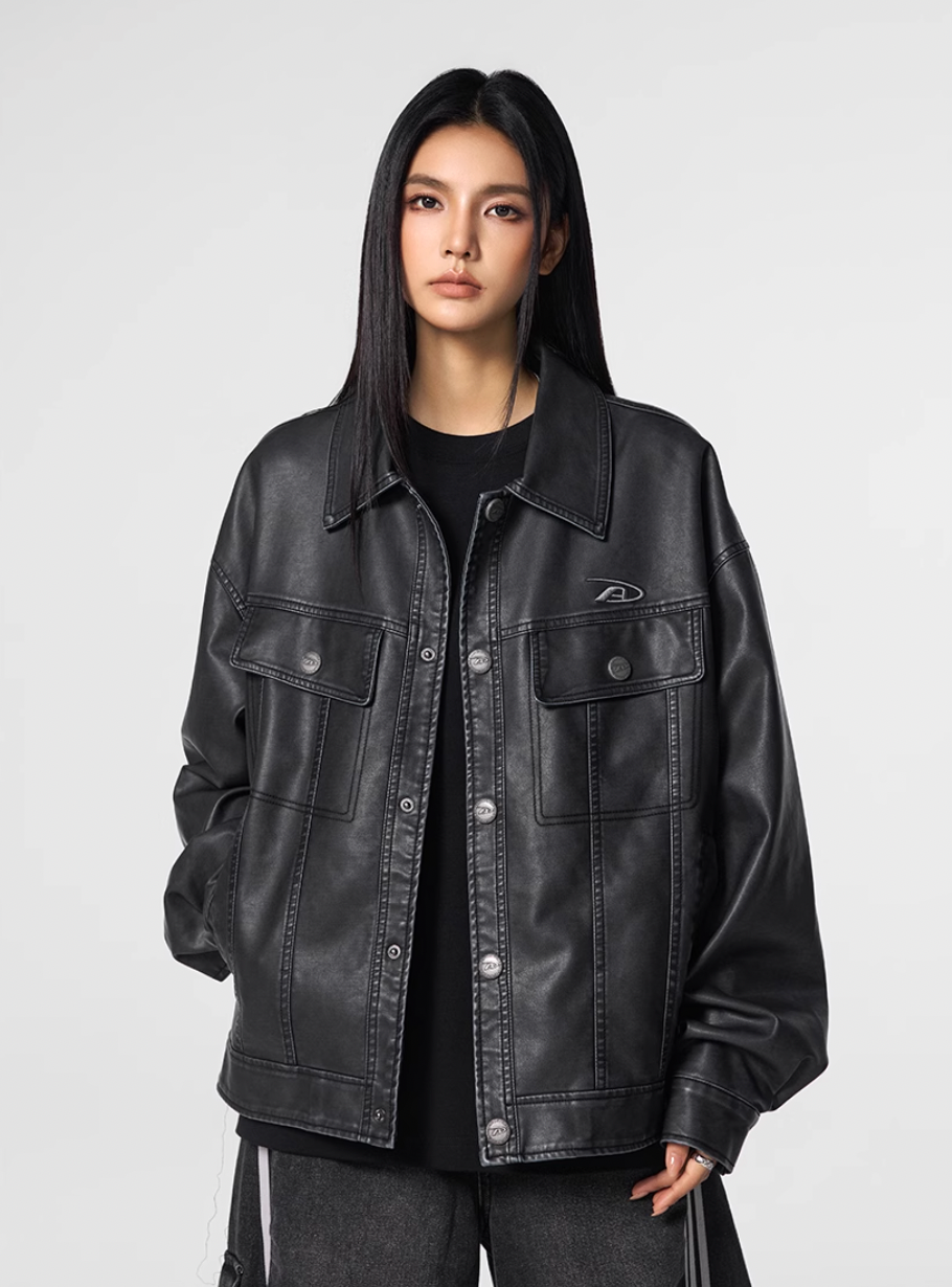 Achock Washed Leather Denim Jacket | Face 3 Face