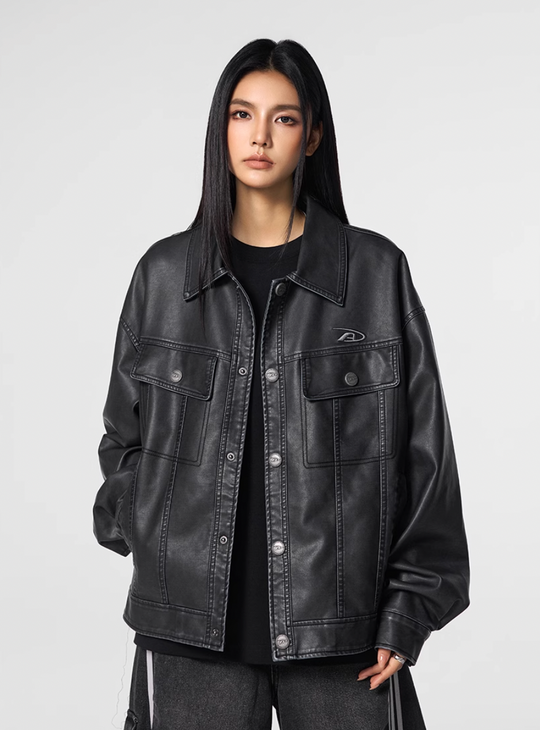 Achock Washed Leather Denim Jacket | Face 3 Face