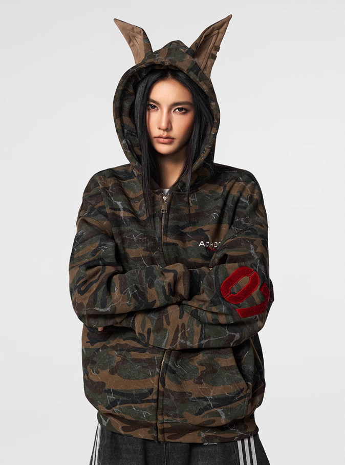Achock Camouflage Doberman Pinscher Ears Hooded Jacket | Face 3 Face