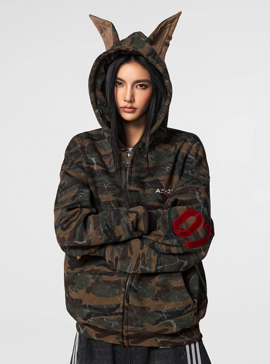 Achock Camouflage Doberman Pinscher Ears Hooded Jacket | Face 3 Face