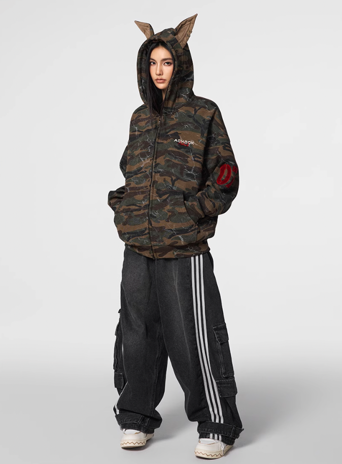 Achock Camouflage Doberman Pinscher Ears Hooded Jacket | Face 3 Face