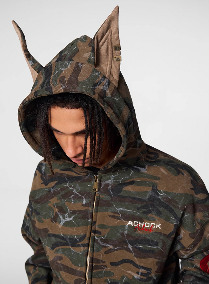 Achock Camouflage Doberman Pinscher Ears Hooded Jacket | Face 3 Face