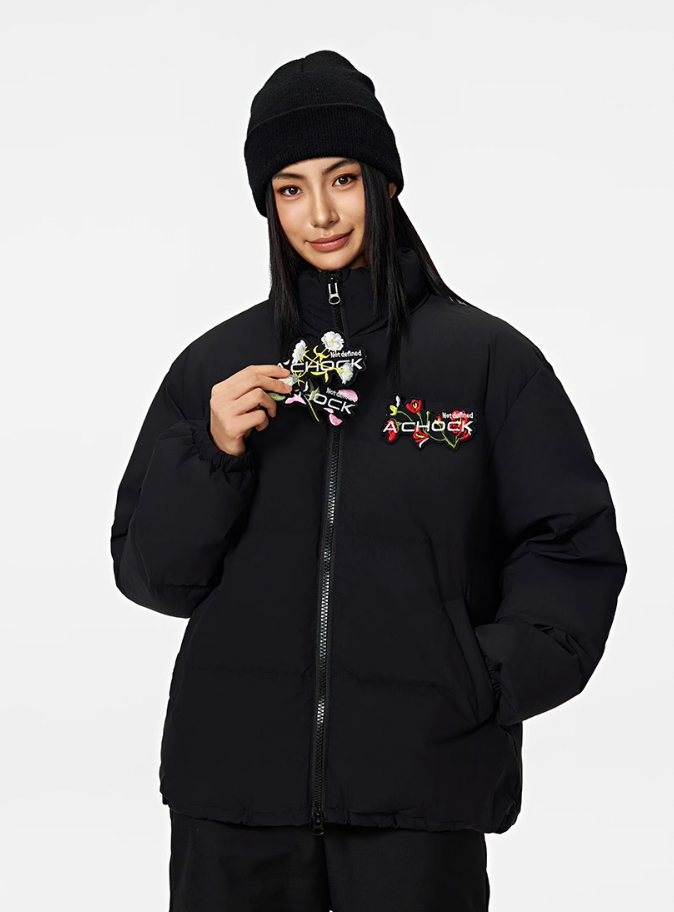 Achock Velcro Embroidered Down Jacket | Face 3 Face