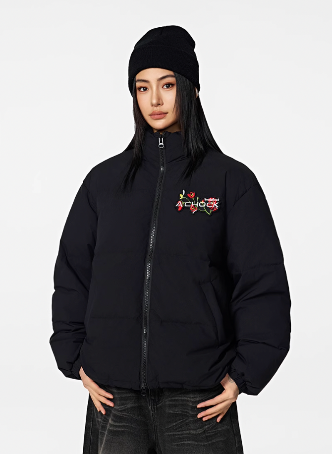 Achock Velcro Embroidered Down Jacket | Face 3 Face