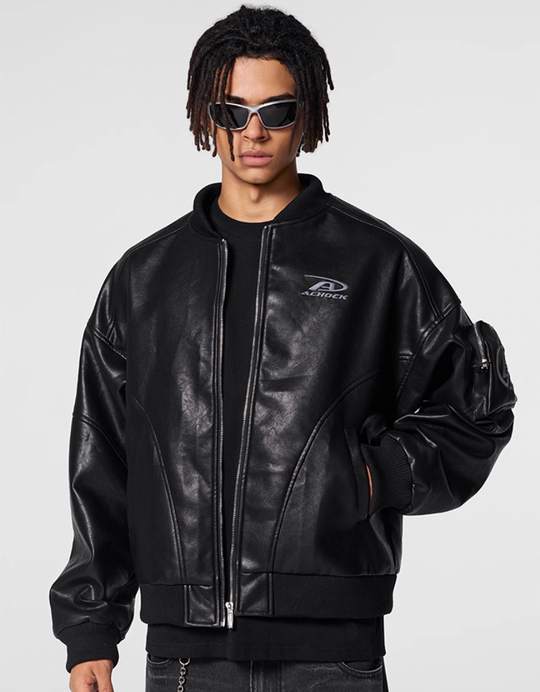 Achock Sleeve Pocket Leather Motorcycle Jacket | Face 3 Face