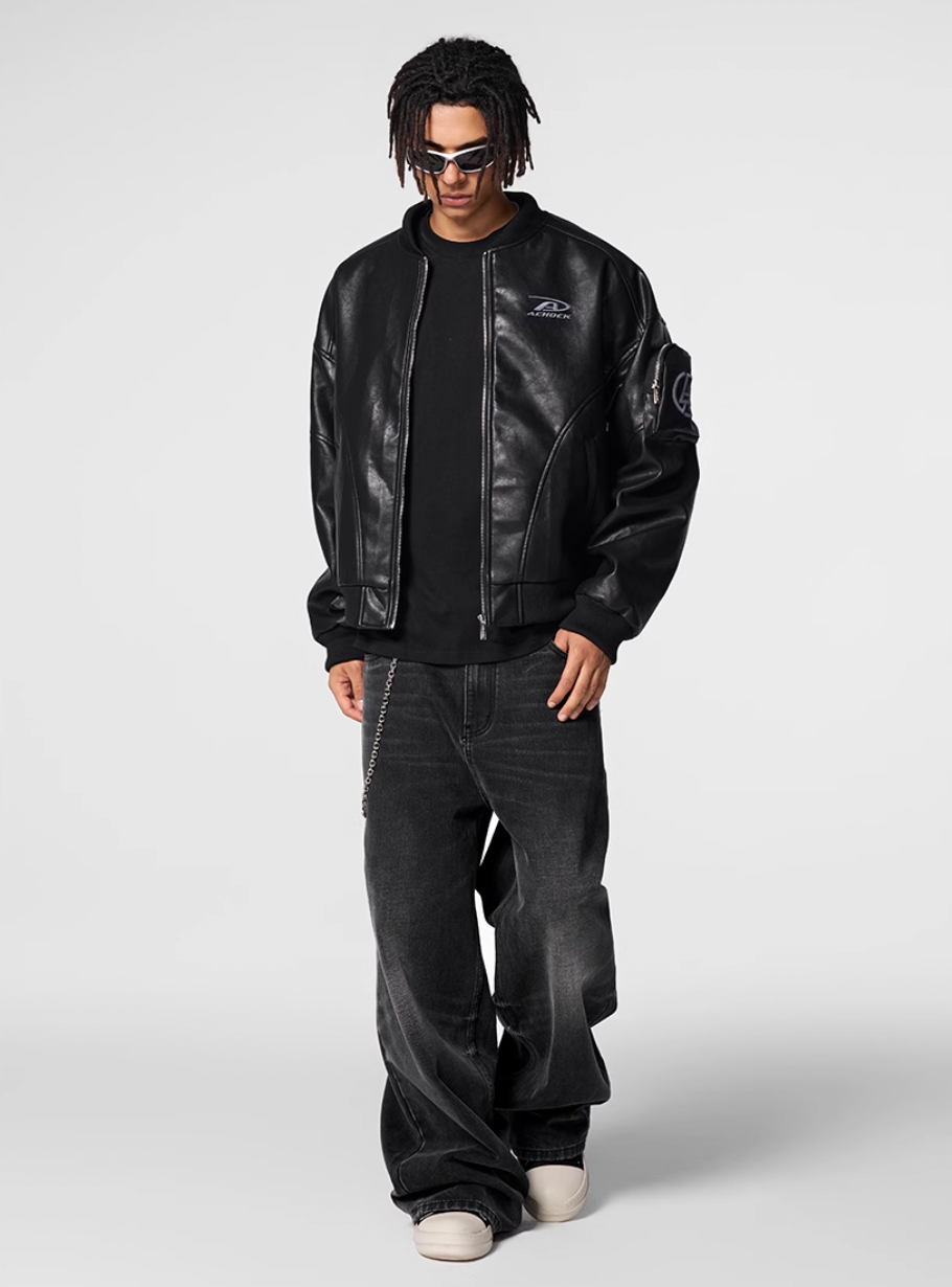 Achock Sleeve Pocket Leather Motorcycle Jacket | Face 3 Face