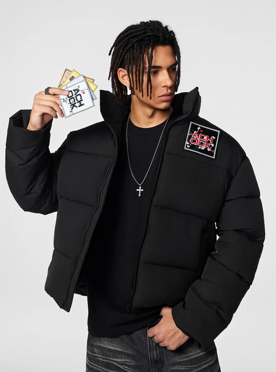 Puffer Jacket | Achock Basic Velcro Embroidered Puffer Jacket | Face 3 Face