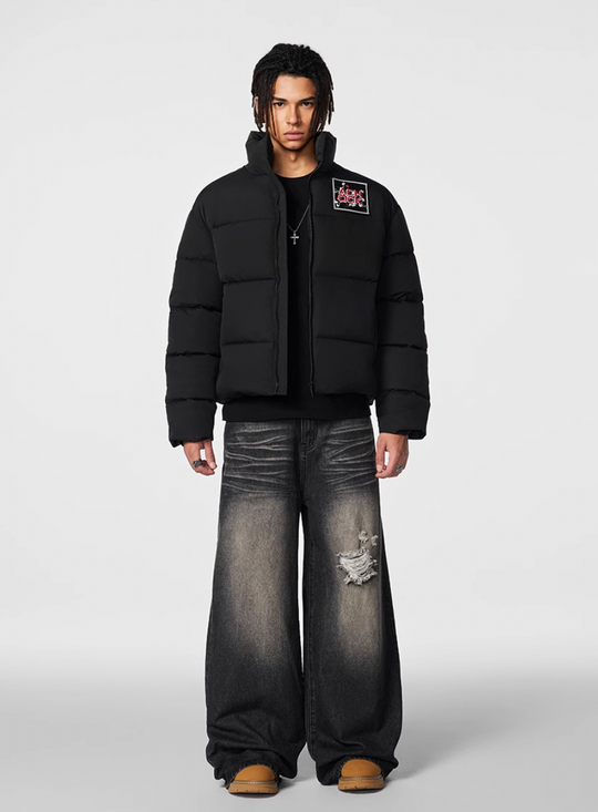 Puffer Jacket | Achock Basic Velcro Embroidered Puffer Jacket | Face 3 Face