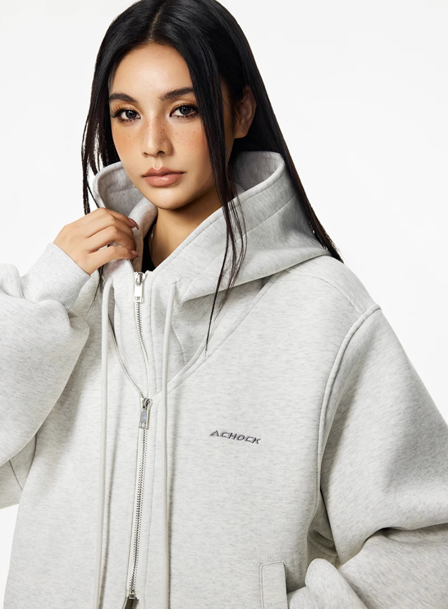 Achock Layered Double Zip Hooded Sweatshirt Jacket | Face 3 Face