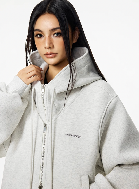 Achock Layered Double Zip Hooded Sweatshirt Jacket | Face 3 Face