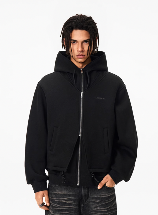 Achock Layered Double Zip Hooded Sweatshirt Jacket | Face 3 Face