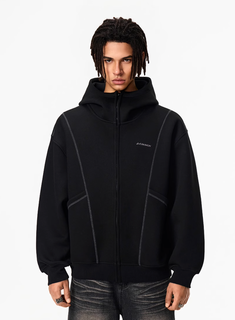 Achock Heavyweight Piping Zip Up Hooded Jacket | Face 3 Face