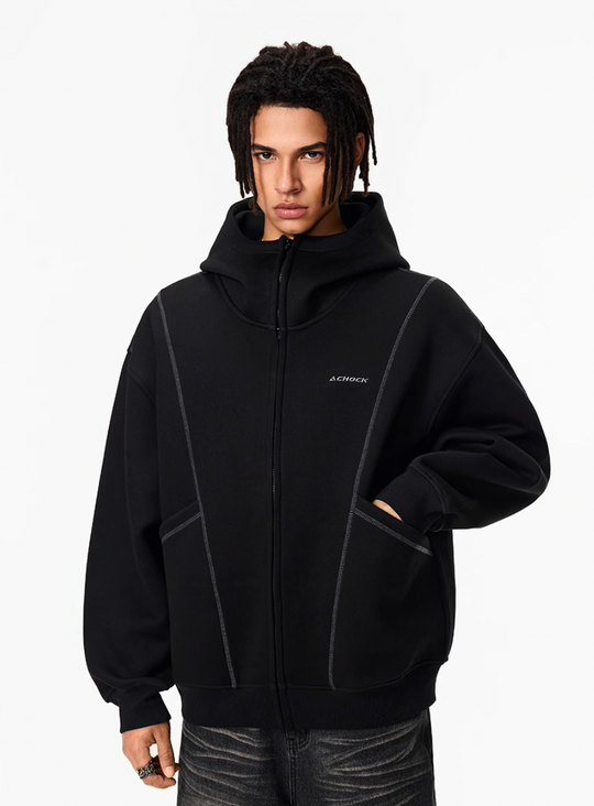 Achock Heavyweight Piping Zip Up Hooded Jacket | Face 3 Face
