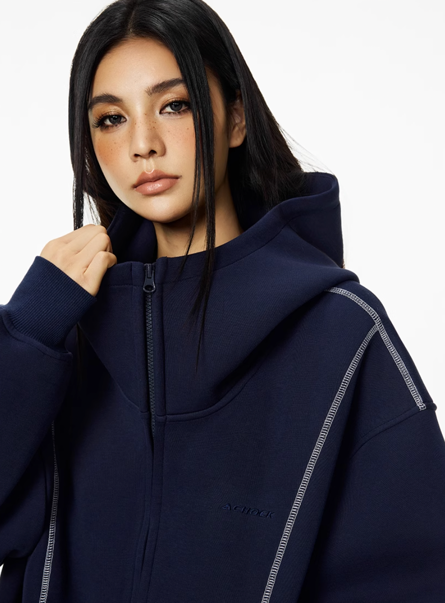 Achock Heavyweight Piping Zip Up Hooded Jacket | Face 3 Face