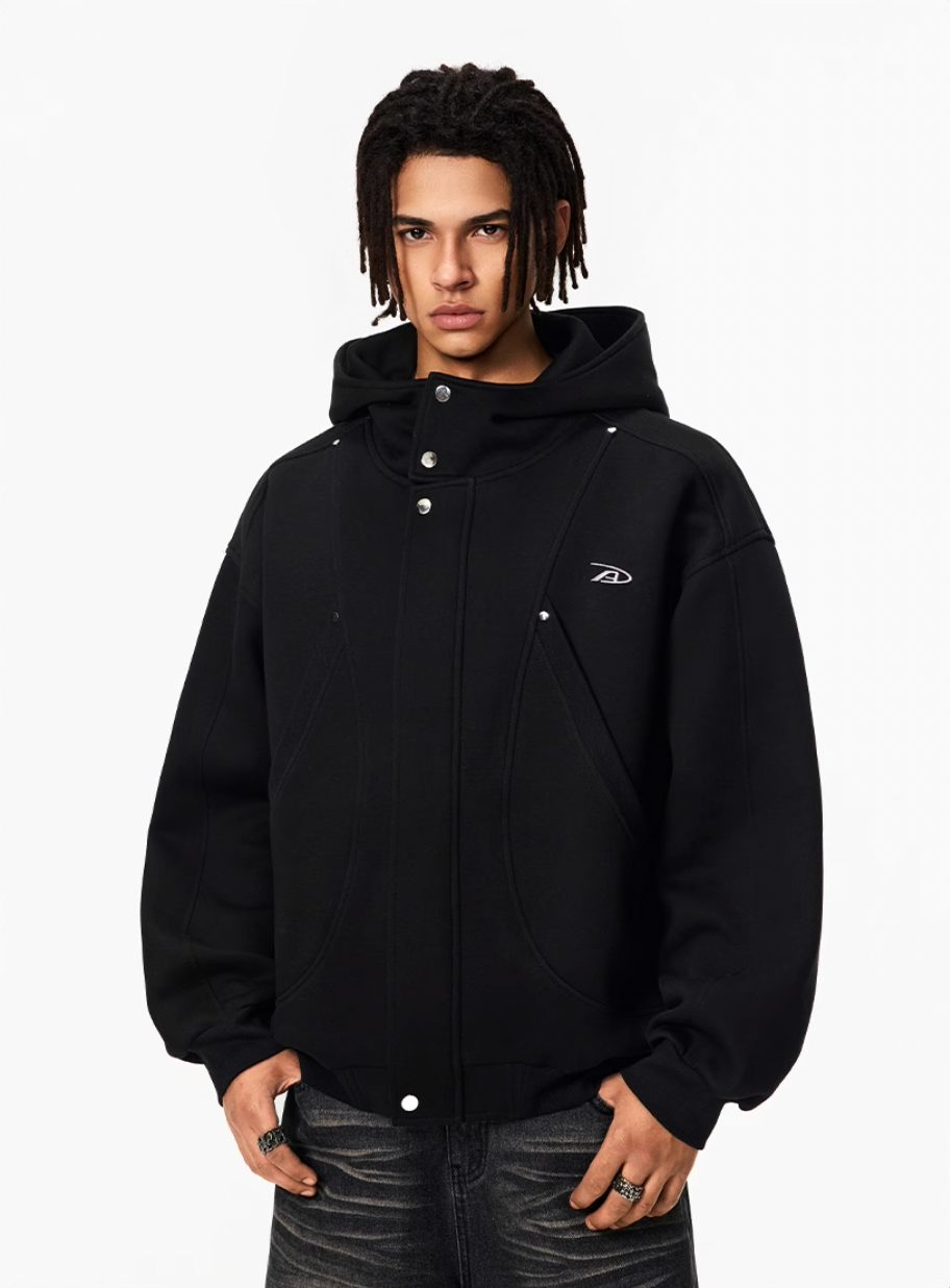 Achock Snap Button Wind Flap Zip Up Hooded Jacket | Face 3 Face