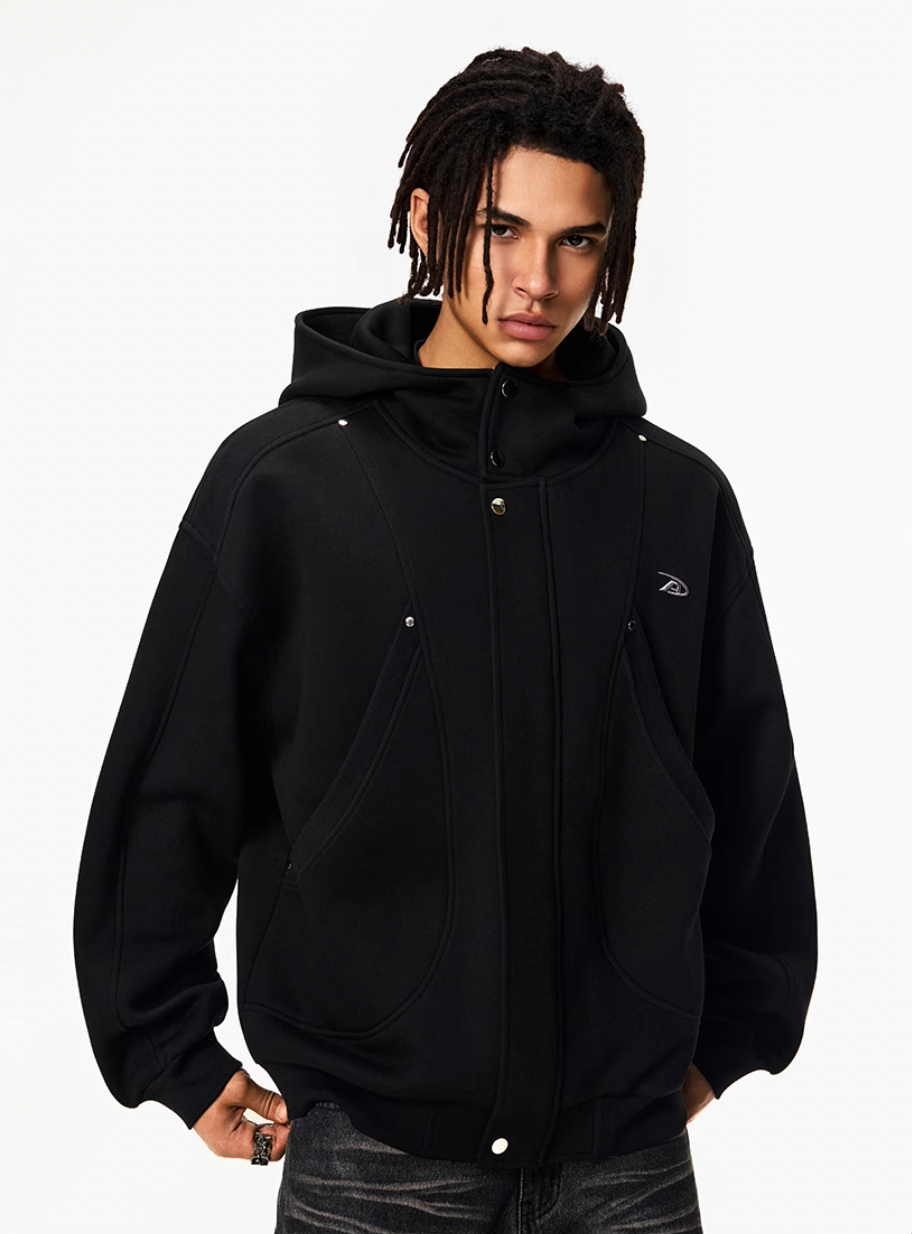 Achock Snap Button Wind Flap Zip Up Hooded Jacket | Face 3 Face