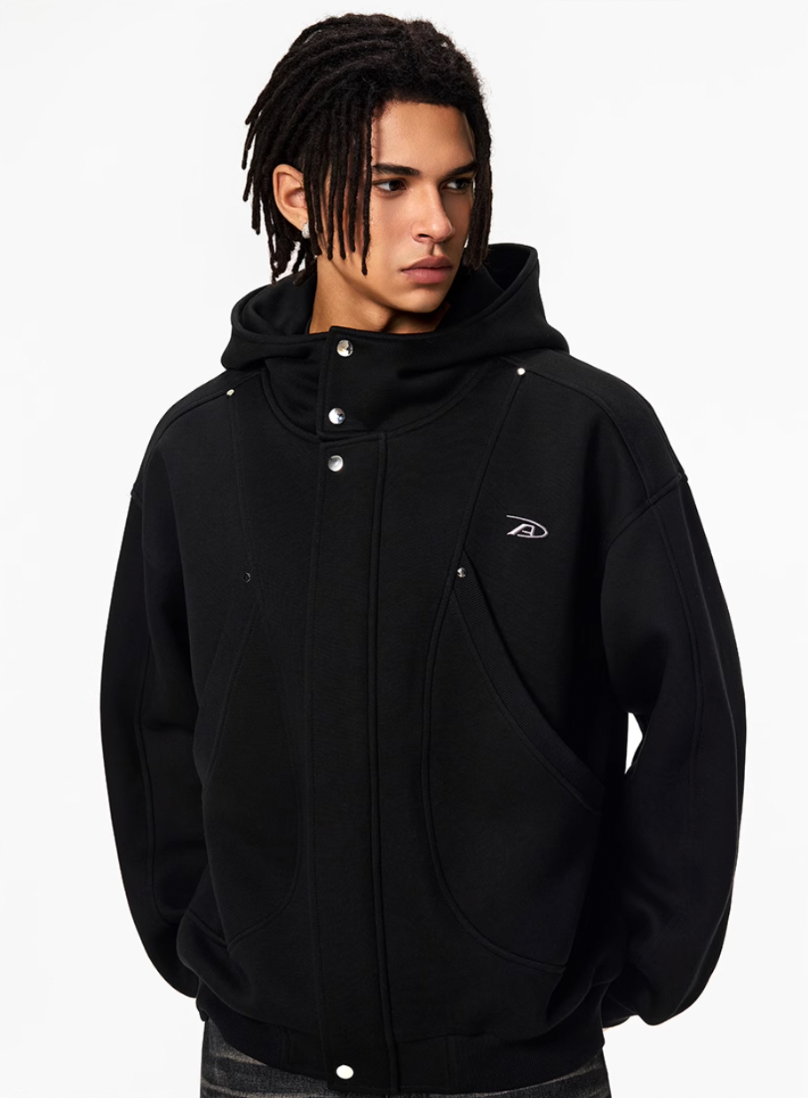 Achock Snap Button Wind Flap Zip Up Hooded Jacket | Face 3 Face