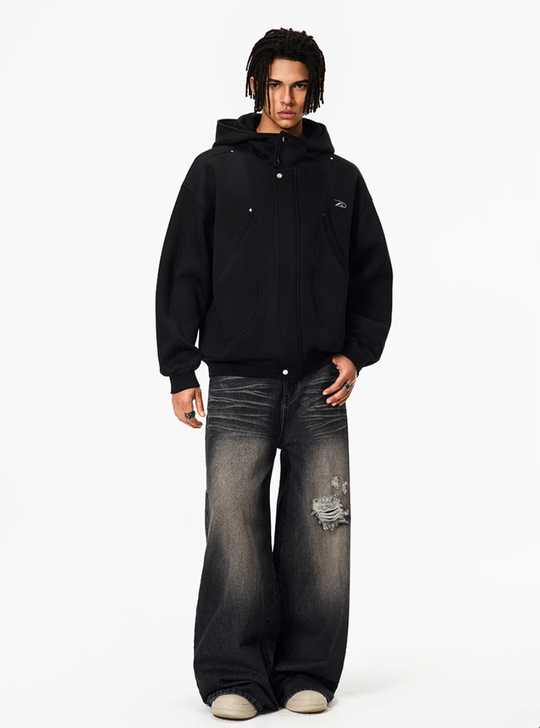 Achock Snap Button Wind Flap Zip Up Hooded Jacket | Face 3 Face