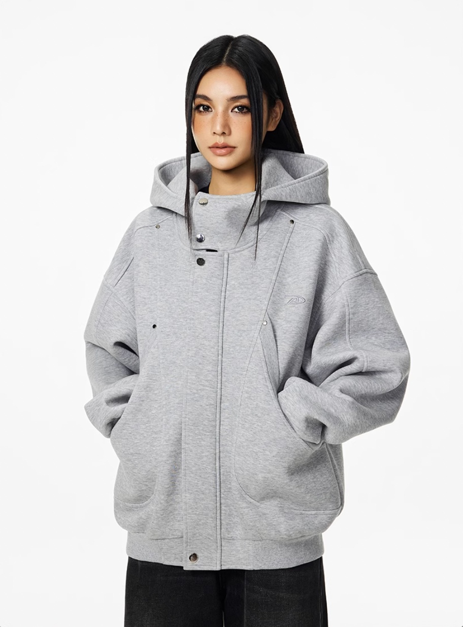 Achock Snap Button Wind Flap Zip Up Hooded Jacket | Face 3 Face