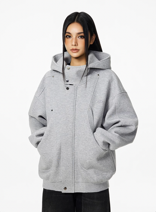 Achock Snap Button Wind Flap Zip Up Hooded Jacket | Face 3 Face