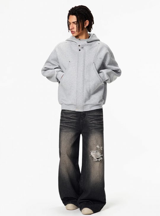 Achock Snap Button Wind Flap Zip Up Hooded Jacket | Face 3 Face