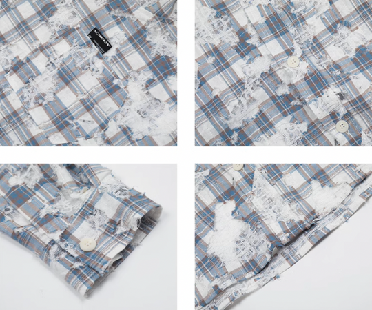 Achock Holes Lace Patches Plaid Long Sleeved Shirt | Face 3 Face