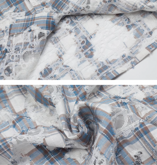 Achock Holes Lace Patches Plaid Long Sleeved Shirt | Face 3 Face