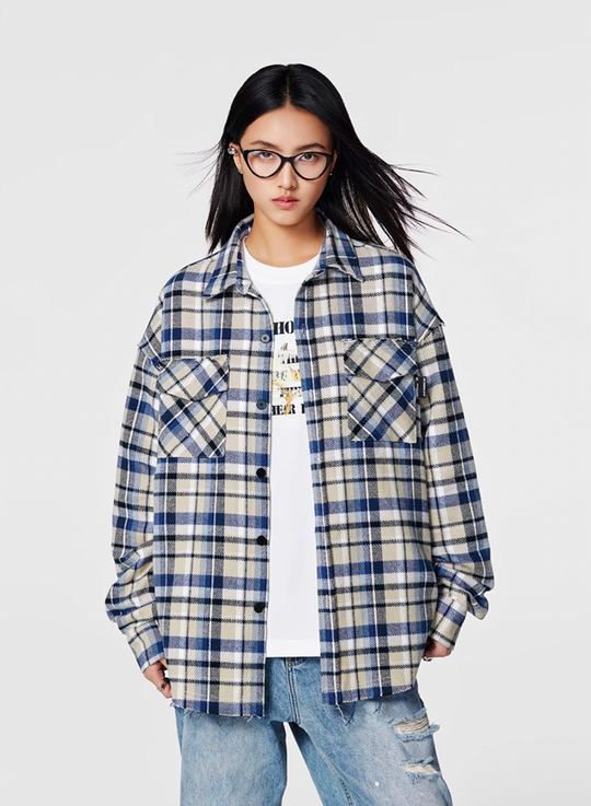 Achock Plaid Fringe Long Sleeved Flannel Shirt | Face 3 Face
