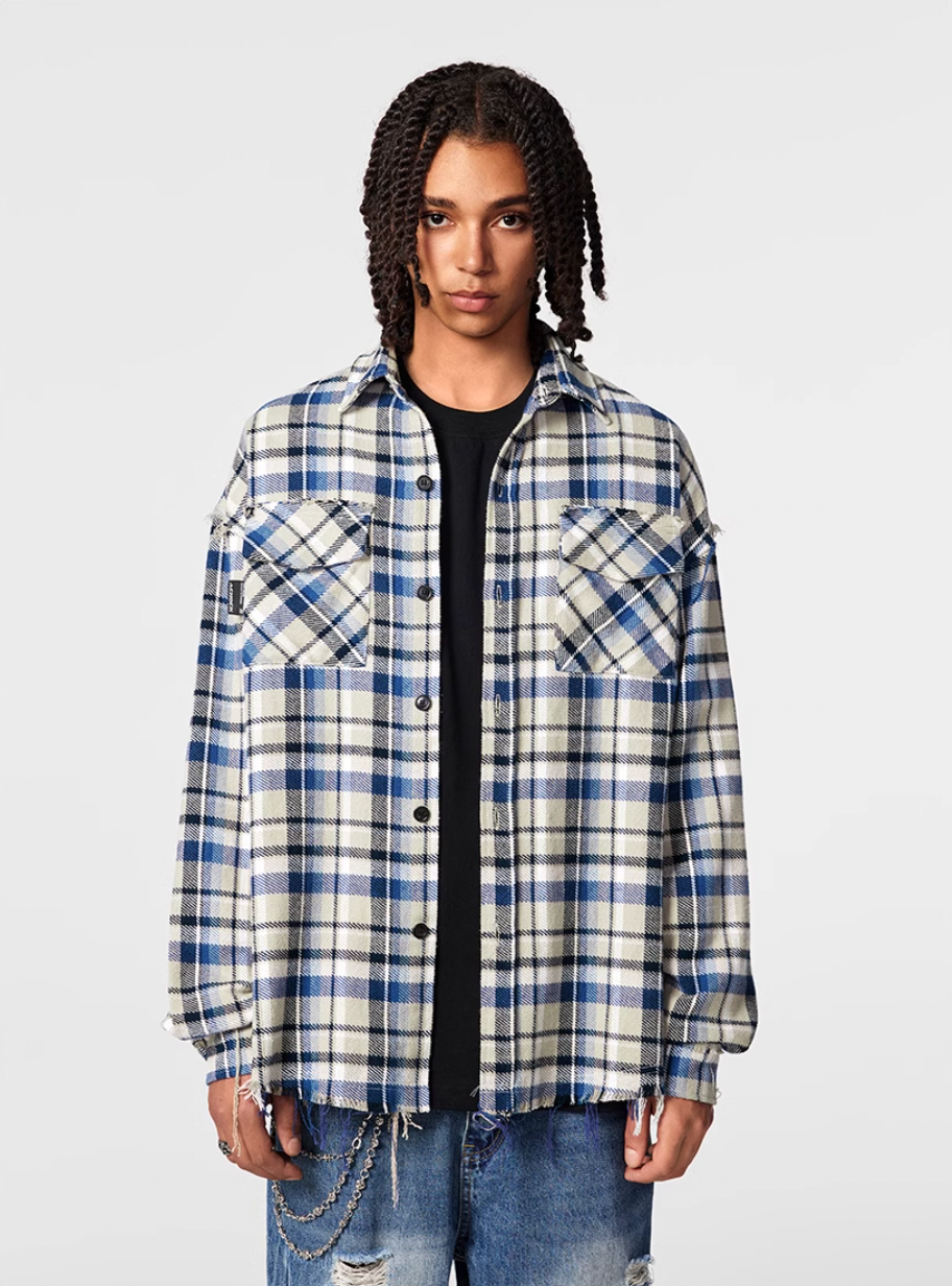 Achock Plaid Fringe Long Sleeved Flannel Shirt | Face 3 Face