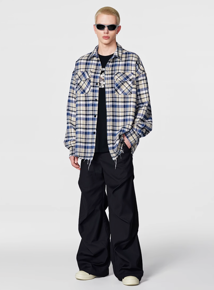 Achock Plaid Fringe Long Sleeved Flannel Shirt | Face 3 Face