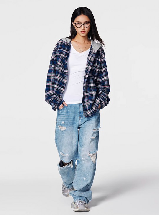 Achock Plaid Hooded Long Sleeved Shirt | Face 3 Face