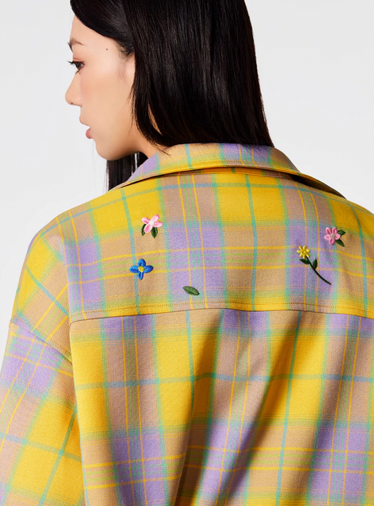 Achock Flower Embroidery Plaid Long Sleeved Shirt | Face 3 Face