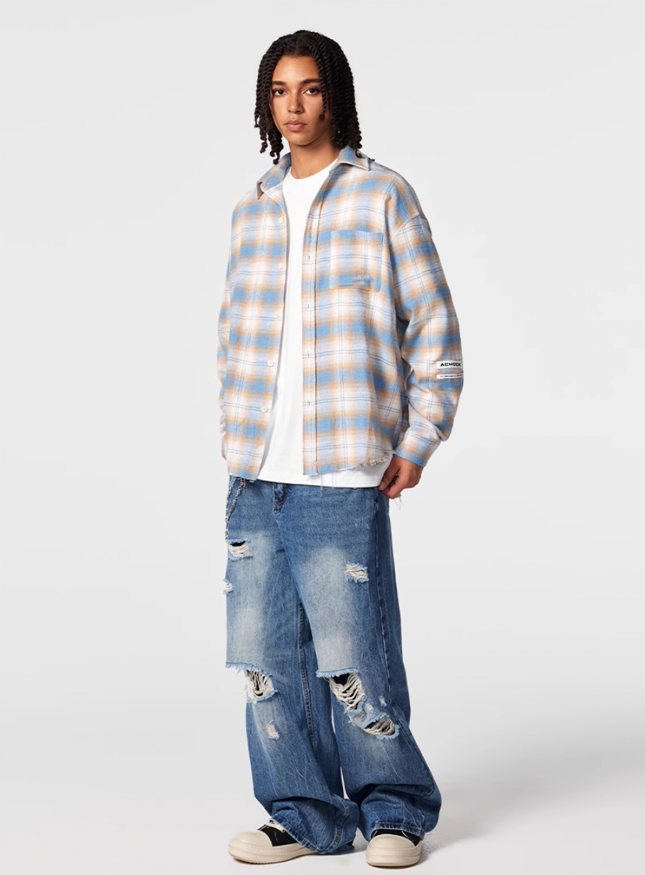 Achock Plaid Raw Hem Long Sleeved Shirt | Face 3 Face