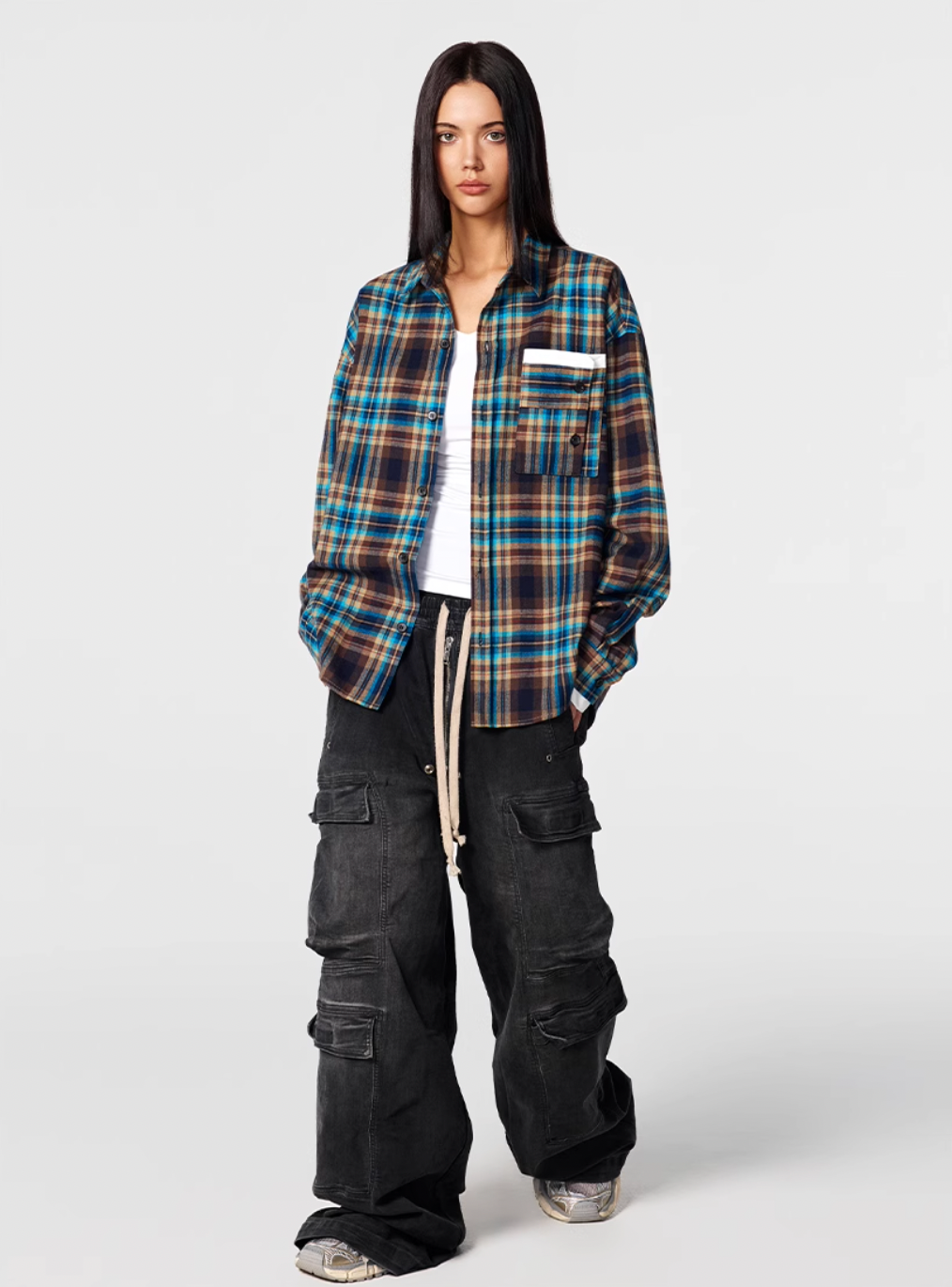 Achock Design Pocket Plaid Long Sleeved Shirt | Face 3 Face