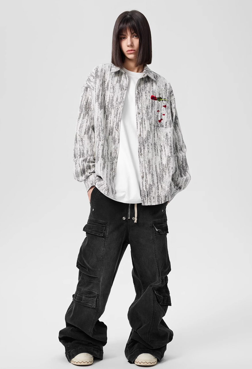 Achock Rose Embroidery Washed Long Sleeved Shirt | Face 3 Face