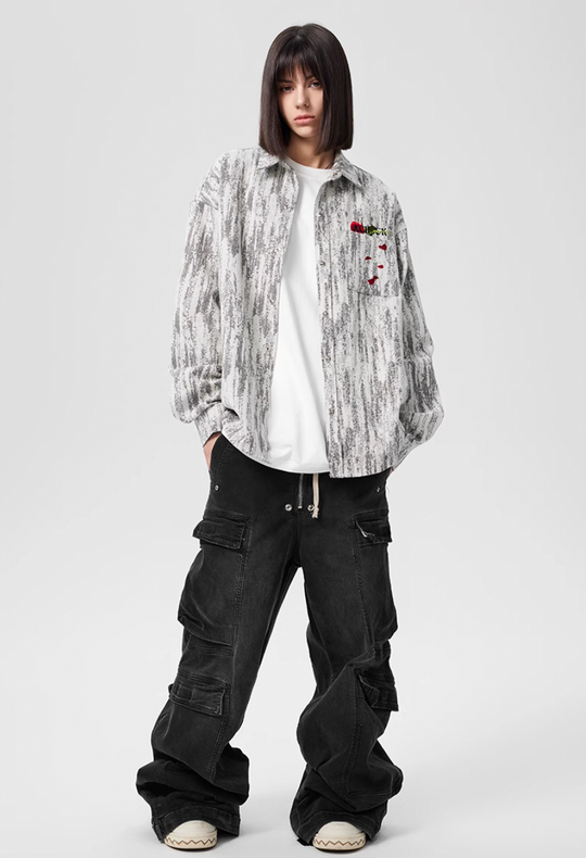 Achock Rose Embroidery Washed Long Sleeved Shirt | Face 3 Face