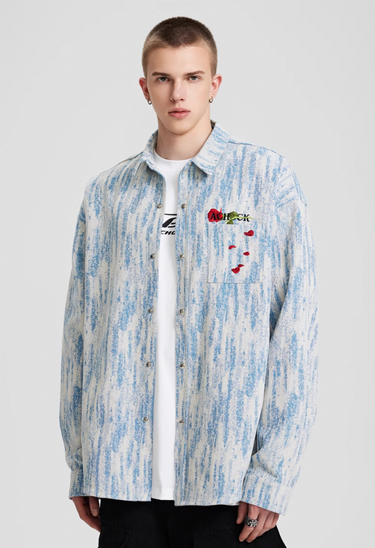Achock Rose Embroidery Washed Long Sleeved Shirt | Face 3 Face