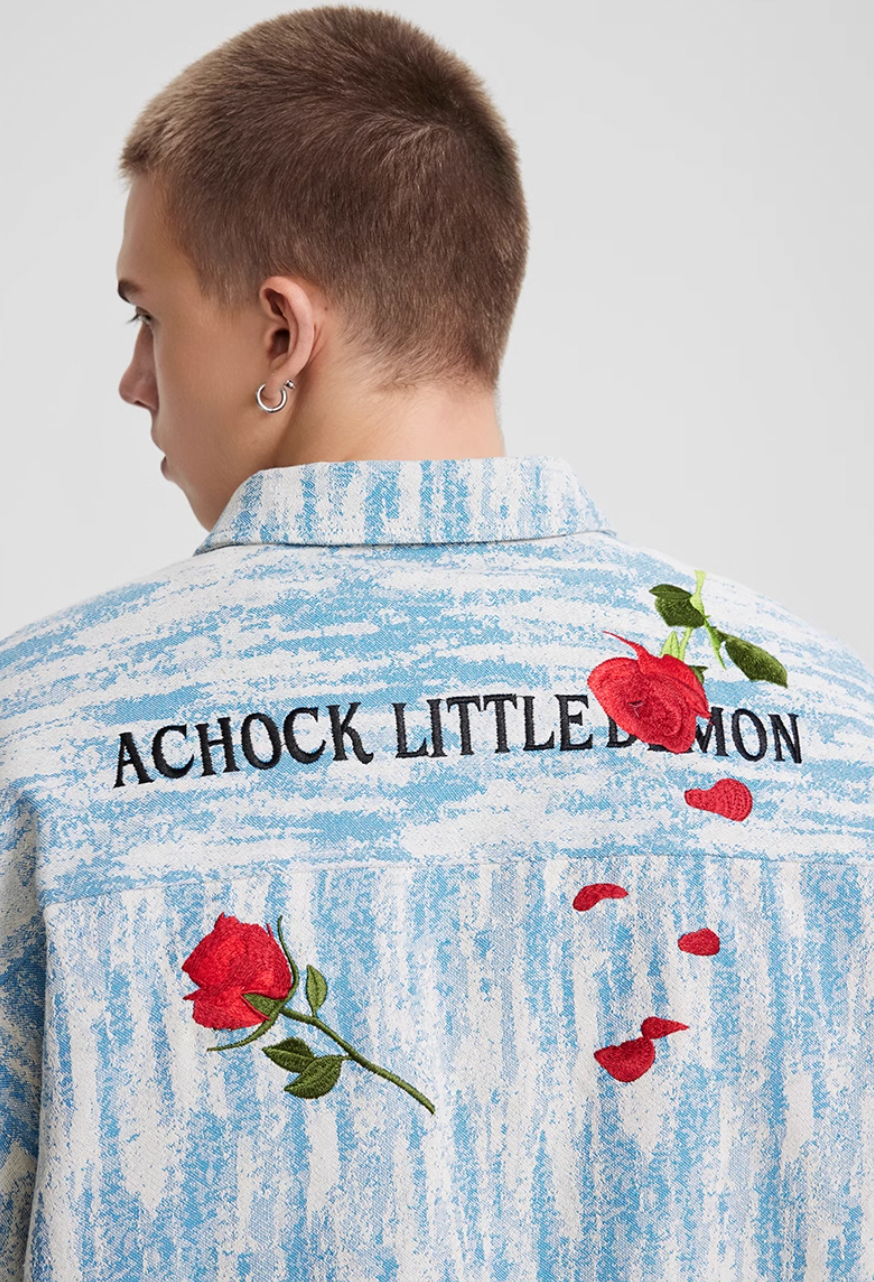 Achock Rose Embroidery Washed Long Sleeved Shirt | Face 3 Face
