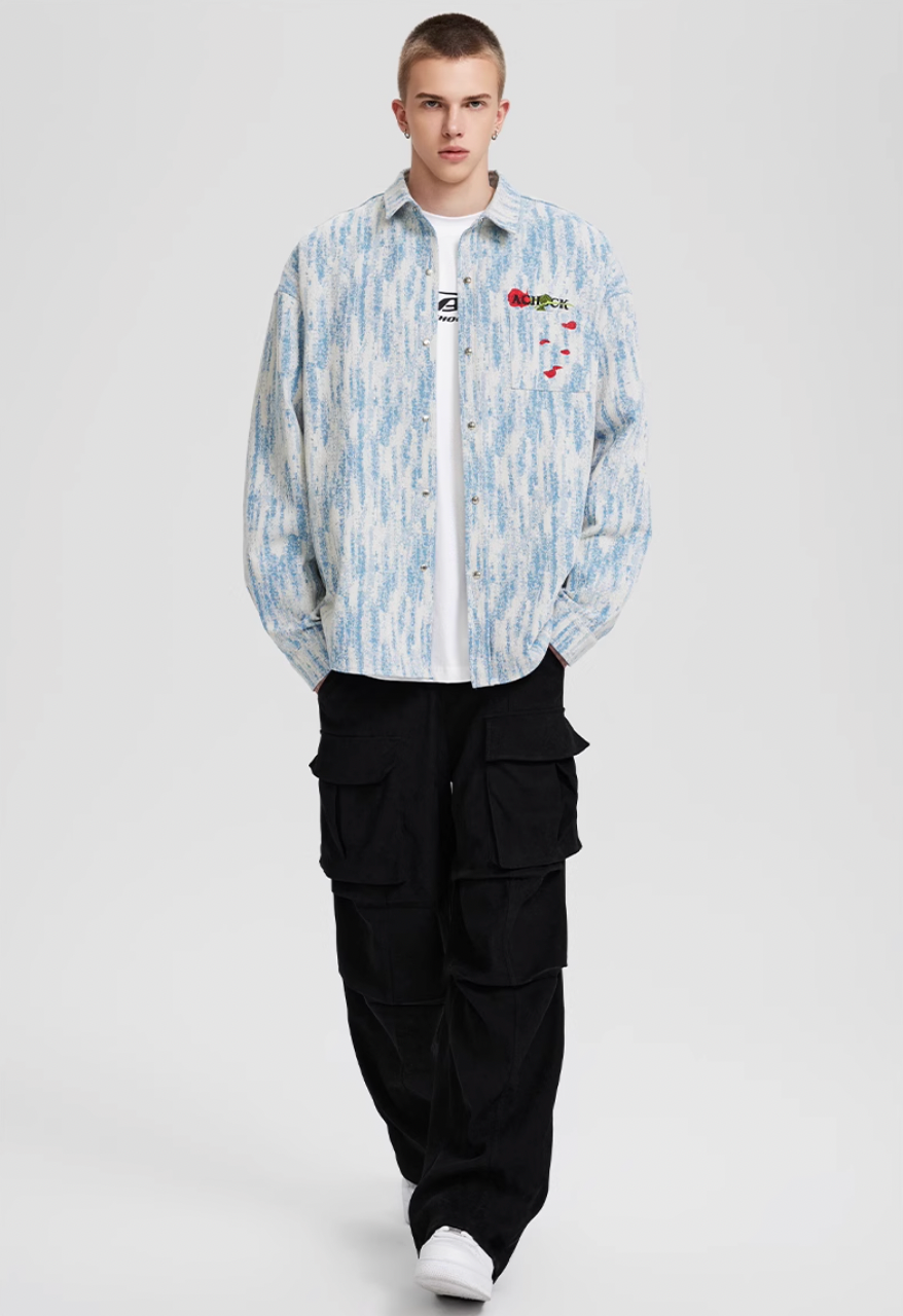 Achock Rose Embroidery Washed Long Sleeved Shirt | Face 3 Face