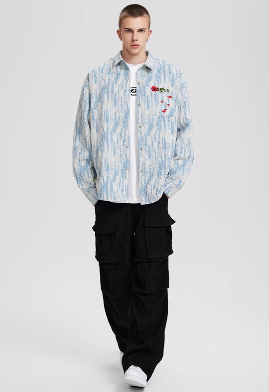 Achock Rose Embroidery Washed Long Sleeved Shirt | Face 3 Face