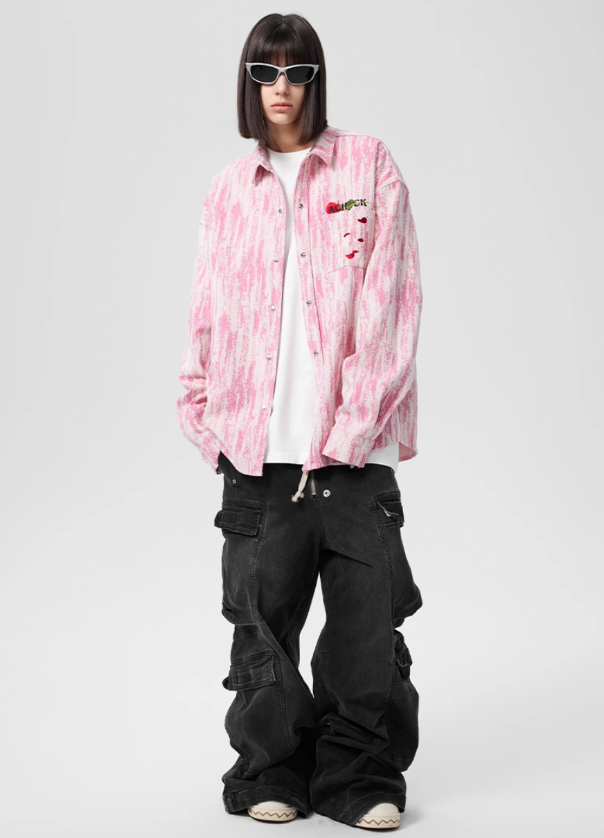 Achock Rose Embroidery Washed Long Sleeved Shirt | Face 3 Face