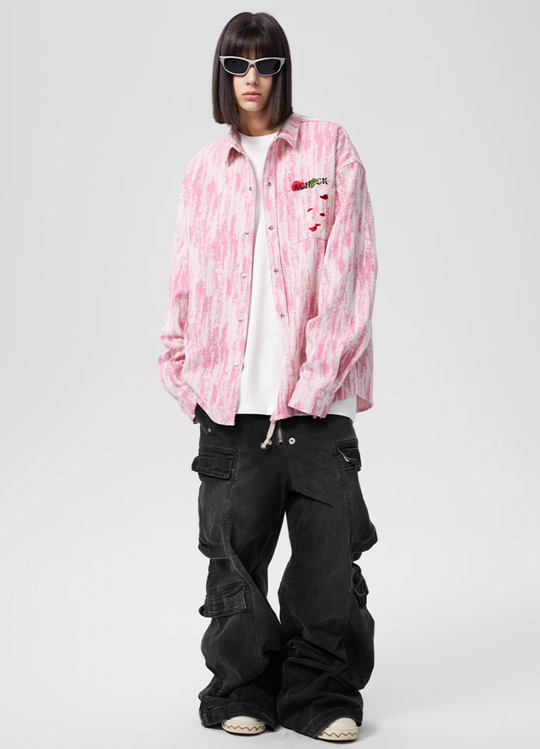 Achock Rose Embroidery Washed Long Sleeved Shirt | Face 3 Face