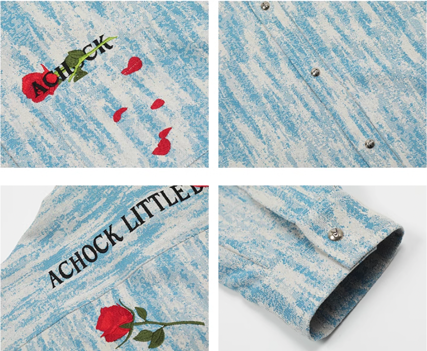 Achock Rose Embroidery Washed Long Sleeved Shirt | Face 3 Face