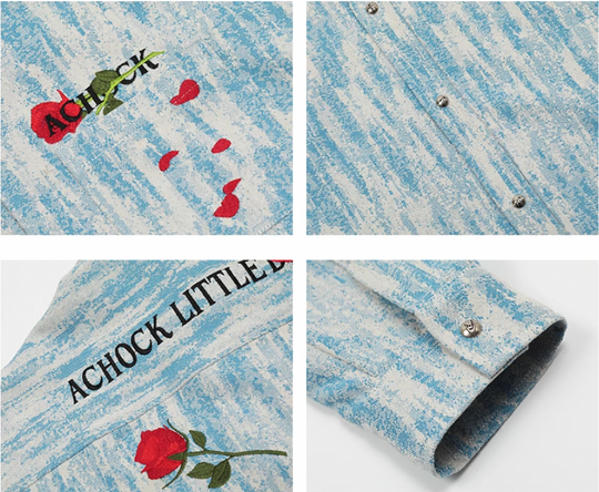 Achock Rose Embroidery Washed Long Sleeved Shirt | Face 3 Face
