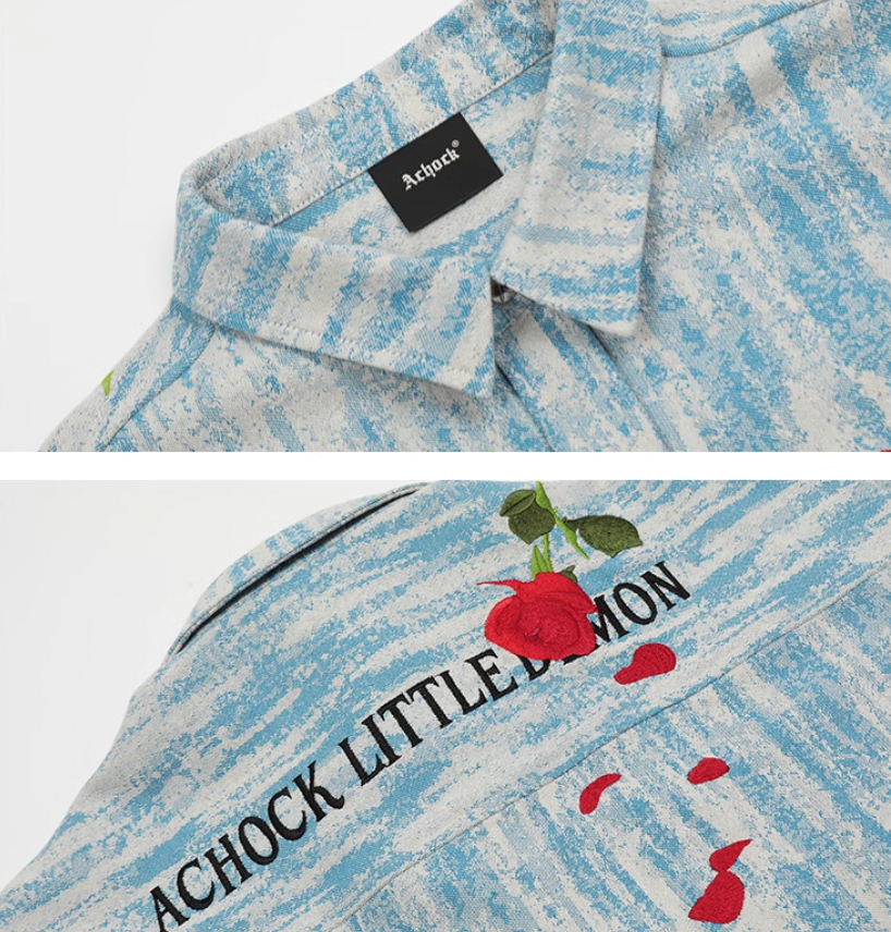 Achock Rose Embroidery Washed Long Sleeved Shirt | Face 3 Face