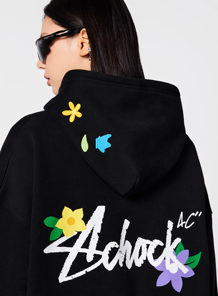Achock Floral Embroidery Logo Printed Hoodie | Face 3 Face